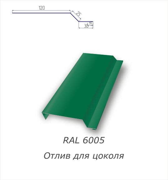 Отлив для цоколя с полимерным покрытием RAL 6005