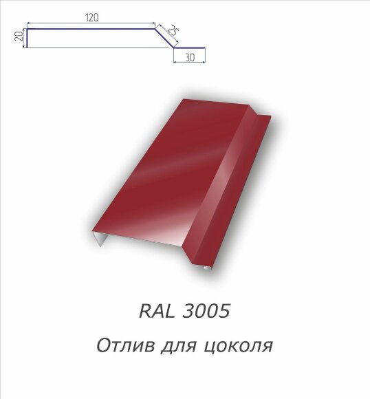 Отлив для цоколя с полимерным покрытием RAL 3005