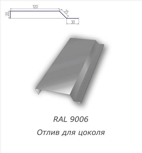 Отлив для цоколя с полимерным покрытием RAL 9006