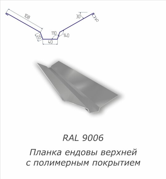 Планка ендовы верхней с полимерным покрытием RAL 9006
