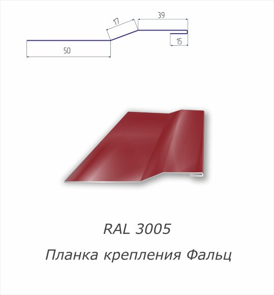 Планка крепления фальц  с полимерным покрытием RAL 3005